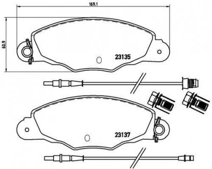 Тормозные колодки, дисковый тормоз (набор) BREMBO P61061 (фото 1)