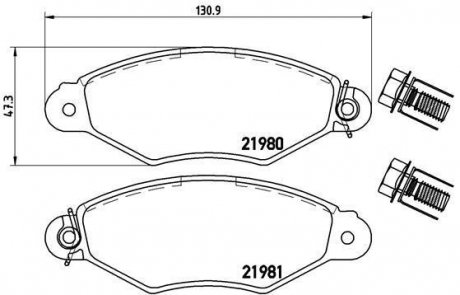 Гальмівні колодки передні CITROËN/PEUGEOT BREMBO P61098 (фото 1)