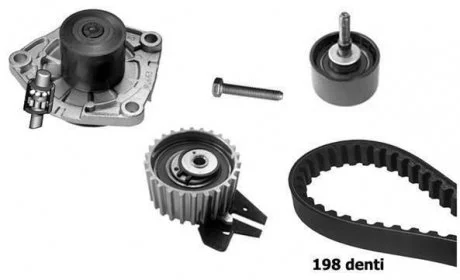 Т К-кт ГРМ (помпа+ремень + 2ролика) STILO 1.9 03-, ALFA ROMEO 147,156 1.9 03- BUGATTI KBU10184B