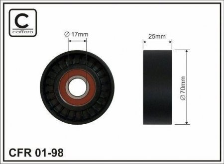 Ролик натяжителя поликлинового ремня (17x70x24.5) Chevrolet Opel 1.4-1.6 91-02 CAFFARO 01-98