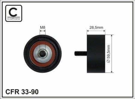 59,5x8x28,5 (пластик) Ролик направляючий паса ГРМ Audi 100 2,6-2,8 90- CAFFARO 3390