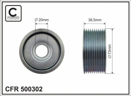 Ролик натяжного механізму поліклинового ремня Renault C/K/Kerax/Magnum/T, Volvo 8500/9700/9900/B 9/FH/FH 16/II/FM/II/FMX D11A430-MIDR06.35.40P/41 09.90- 73x20x38,5 CAFFARO 500302