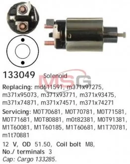 Реле стартера, що втягує. CARGO 133049