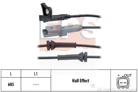 Фото датчик ABS передн.C4,Peugeot 307 00- EPS 1960035 Датчик ABS передн.C4,Peugeot 307 00- EPS 1960035