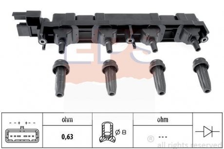 Котушка запалювання 307 2,0 16V 03-,406 2,2 00-,407 1,8/2,2 04-,606 2,2 00- EPS 1970509 (фото 1)