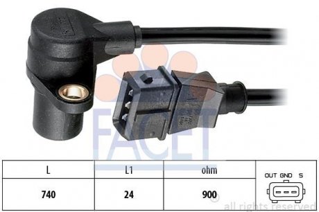 Датчик оборотов коленвала а Audi A6/A8 / VW Passat 2.3-2.8 i 95-> (9.0214) FACET 90214 (фото 1)