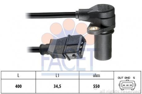 Датчик коленчатого вала, Датчик коленчатого вала, маховик. FACET 90222
