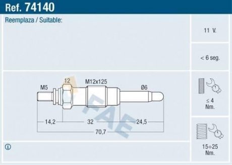 Свіча розжарювання FAE 74140