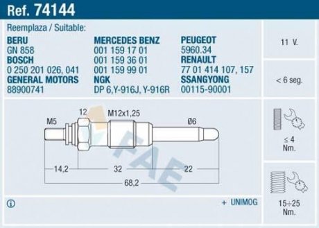 СВЕЧКА РАЗЖАРЕНИЯ FAE 74144