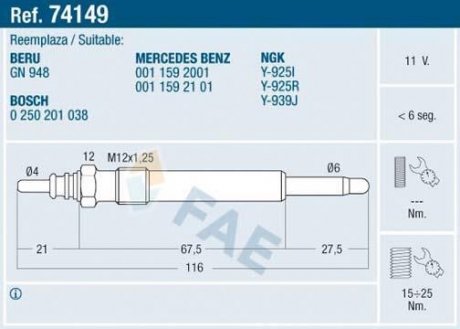 СВЕЧКА РАЗЖАРЕНИЯ FAE 74149