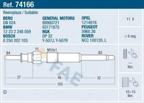 СВЕЧКА РАЗЖАРЕНИЯ FAE 74166