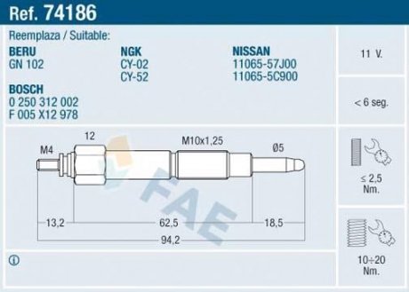 Свічка розжарювання FAE 74186