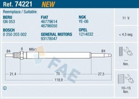 СВЕЧКА РАЗЖАРЕНИЯ FAE 74221