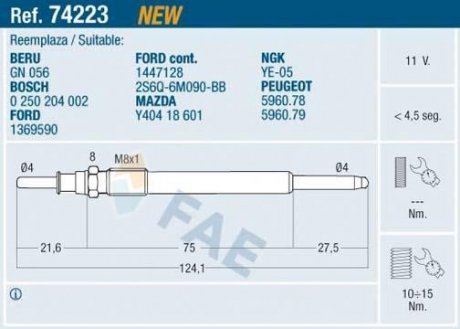 Свіча розжарювання FAE 74223