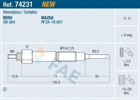 Свічка розжарювання FAE 74231