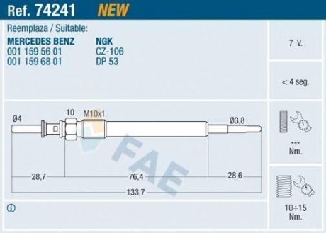 Свічка розжарювання FAE 74241