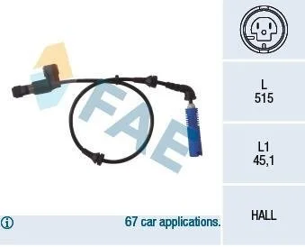 Датчик ABS передн Лів BMW 3 (E46), Z4 (E85), Z4 (E86) 1.6-3.2 12.97-02.09 FAE 78014