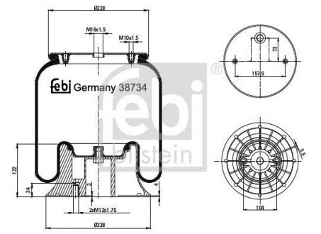 Подушка пневмоподвески TRUCK SCANIA 4/R OМ WLECZONA FEBI 38734