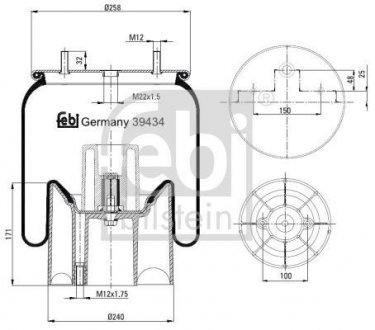 Пневморессора 4157 N P04 (со стаканом) FEBI 39434