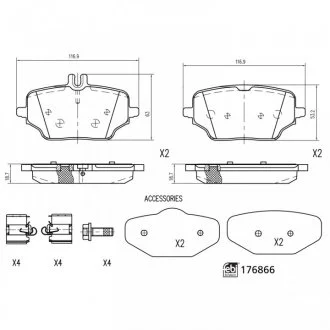 Комплект гальмівних колодок задн, MERCEDES GLE (V167) 2.0D/2.0DH/2.9D 10.18-03.23 FEBI 176866