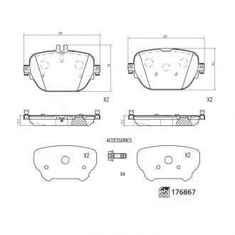 Комплект гальмівних колодок задн, MERCEDES CLS (C257), E (A238), E ALL-TERRAIN (S213), E (C238), E T-MODEL (S213), E (W213), EQC (N293), GLC (C253), GLC (X253) 2.0DH-Electric 06.16- FEBI 176867