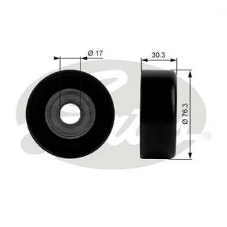Ролик приводного ремня металлический 76мм x 17мм гладкий стальной, 31мм ширина Gates T38006