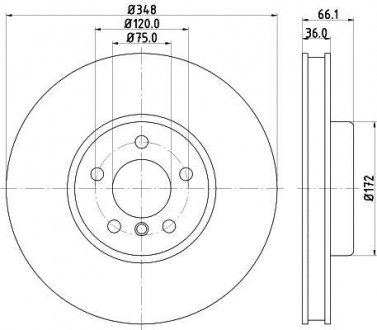 Диск гальмівний перед. правий BMW 5 (F07, F10, F11, F18), 6 (F12, F13, F06), 7 (F01, F02, F03, F04) 3.0/3.5/4.0D 09- HELLA 8DD 355 119-271 (фото 1)