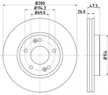 Гальмівний диск перед. Ceed/Carens III/Magentis/Sportage/Tucson 04- (280x26) HELLA 8DD355120-141