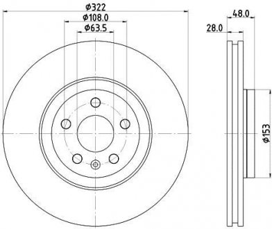 Диск тормозной (передний) Volvo S90 II/ V90 II 16- (322x28) HELLA 8DD355125471