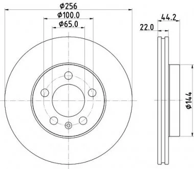 Диск гальмівний перед. Audi A1 Seat Arona, Ibiza Skoda Fabia, Kamiq, Scala VW Polo 1.0-2.0 01.17- HELLA 8DD355132091