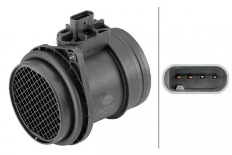 Витратомір повітря (4 pin, модуль, з ущільненням) DS DS 3, DS 4, DS 4 II, DS 5, DS 7, DS 9, CITROEN C5 AIRCROSS, C5 X, DS4, DS5, MINI (R56), (R57), (R58), (R59), CLUBMAN (R55) 1.4/1.6/1.6H 09.06- HELLA 8ET358095451