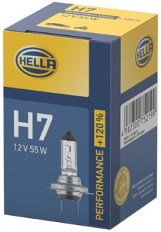 Лампа 12V H7 55W PX26d PERFORMANCE +120% HELLA 8GH 223 498-031