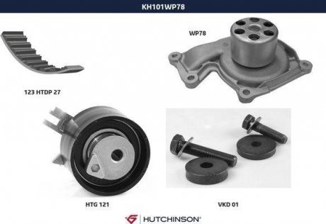 Помпа води + комплект ремня ГРМ HUTCHINSON KH101WP78