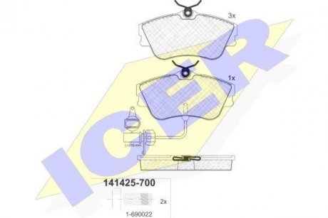 Гальмівні колодки, дискове гальмо (набір) ICER 141425700