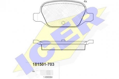 Гальмівні колодки, дискове гальмо (набір) ICER 181501703 (фото 1)