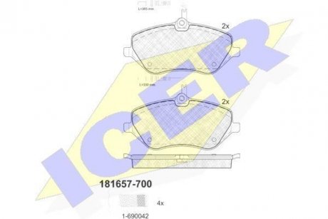 Гальмівні колодки, дискове гальмо (набір) ICER 181657700