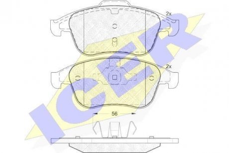 Гальмівні колодки, дискове гальмо (набір) ICER 181859 (фото 1)