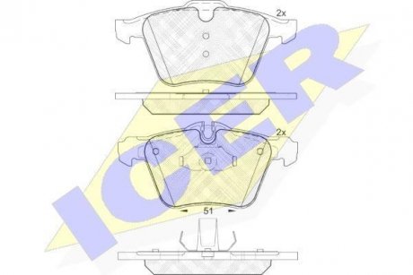 Гальмівні колодки, дискове гальмо (набір) ICER 181902 (фото 1)
