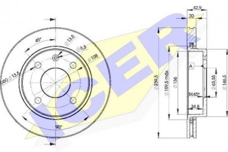 Диск гальмівний (передній) Ford Fiesta 91-04 (239.5x20) ICER 78BD10642