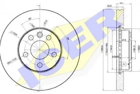 Диск гальмівний (передній) Ford Galaxy 95-06/VW Sharan 95-10/T4 96-03 (300x26) (з покр) (вент.) ICER 78BD15312