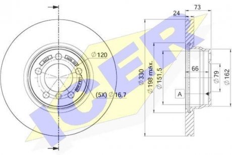 Диск тормозной (передний) BMW 3 (F30/F31) 11- (330x24) (с покрытием) (вент.) B47/N20/N47/N57 ICER 78BD34172