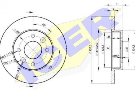 Диск гальмівний (передній) Renault Megane/ Clio 1.2-1.9 90-03 (238x12mm) ICER 78BD47052