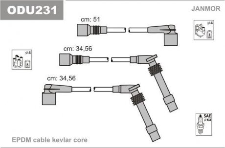 К-кт высоковольтных кабелей Opel Vectra 1.6/1.8/2.0 88- Janmor ODU231