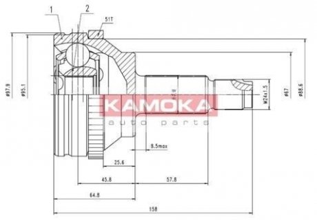 Шарнирный набор, приводной вал KAMOKA 7088