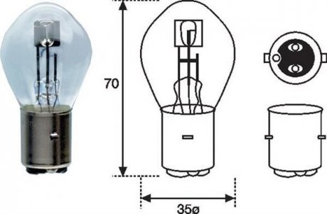 Лампа накалу дальнього світла, Лампа накаливания, основная фара MAGNETI MARELLI 002588200000 (фото 1)