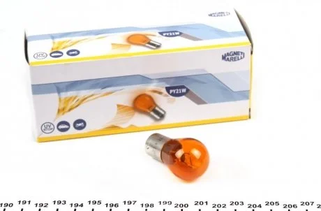 Фото 1 - лампа розжарювання PY21W 12V 21W BAU15s MAGNETI MARELLI 008507100000 Лампа розжарювання PY21W 12V 21W BAU15s MAGNETI MARELLI 008507100000 (фото 1)