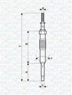 Свічка розжарювання 11V Accent,Getz,Cerato,Sportage,Tucson,Santa Fe 1,5/2,0/2,2CRDi MAGNETI MARELLI 062900034304 (фото 1)