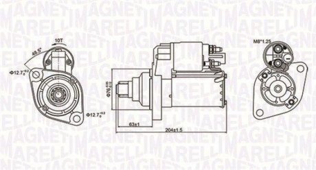 Стартер AUDI/SEAT/SKODA/VW 1.6 BSE/BSF/BFQ/BGU 1.2kW MAGNETI MARELLI 063721347010 (фото 1)