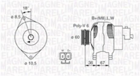 Alternator OPEL ASTRA G 1.7DTi/CDTi Y17DT/Y17DTL 100A MAGNETI MARELLI 063731521010 (фото 1)