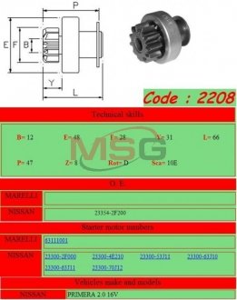 Бендикс стартера Mario Ghibaudi 2208